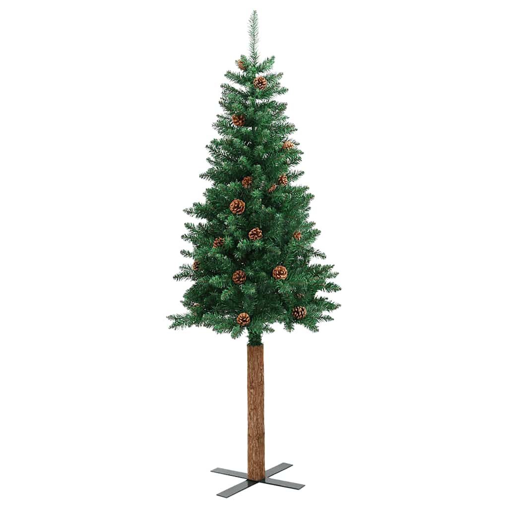 Vidaxx Árbol de Navidad con madera auténtica y piñas estrecho 180 cm PVC verde