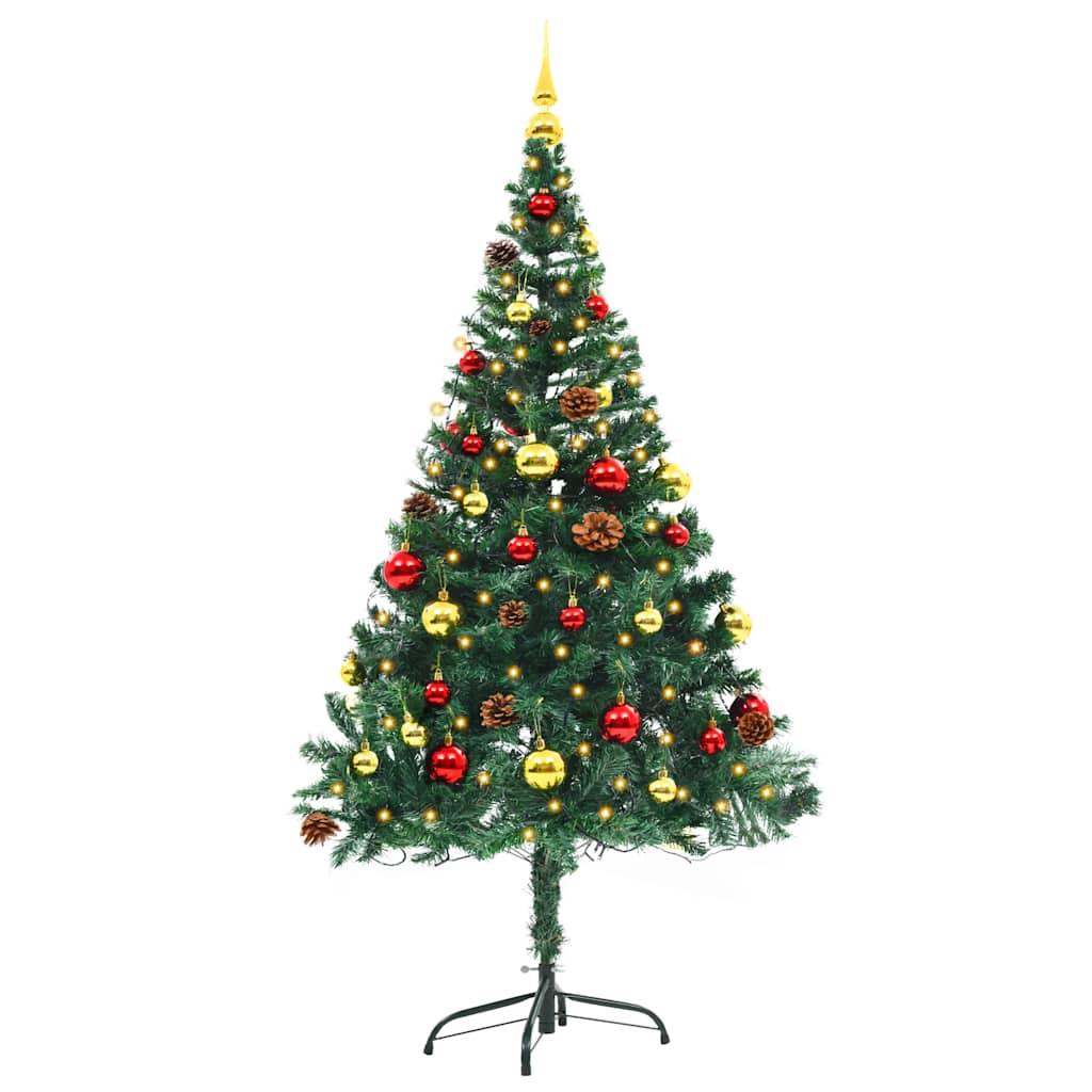 Vidaxl Kunstkerstboom con iluminación y bolas de Navidad de 150 cm verde