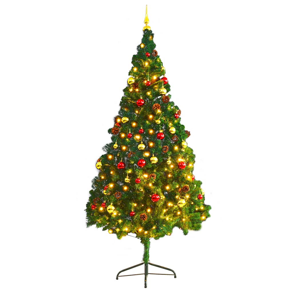 Vidaxl Kunstkerstboom con iluminación y bolas de Navidad de 210 cm verde