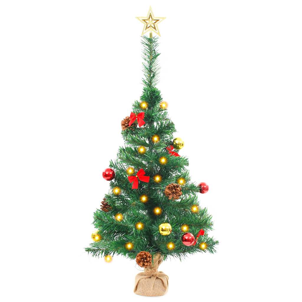 Vidaxl Kunstkerstboom con iluminación y bolas de Navidad de 64 cm verde