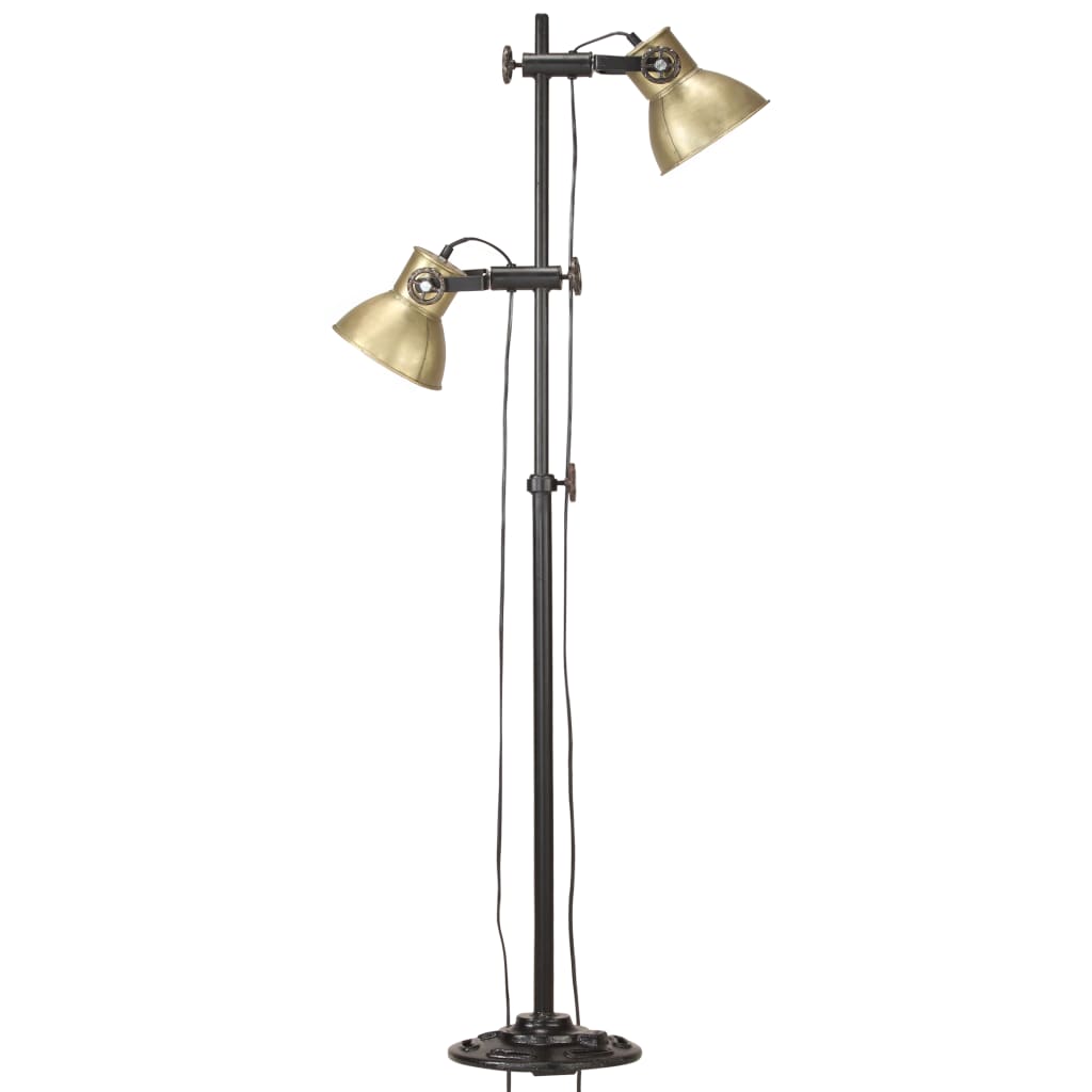 Lampada da pavimento Vidaxl con 2 paralumi E27 in ghisa in ottone