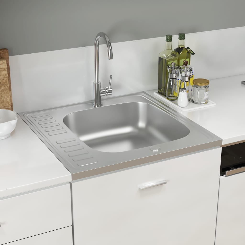 Fregadero de Vidaxl con set de drenaje 600x600x155 mm de plata de acero inoxidable