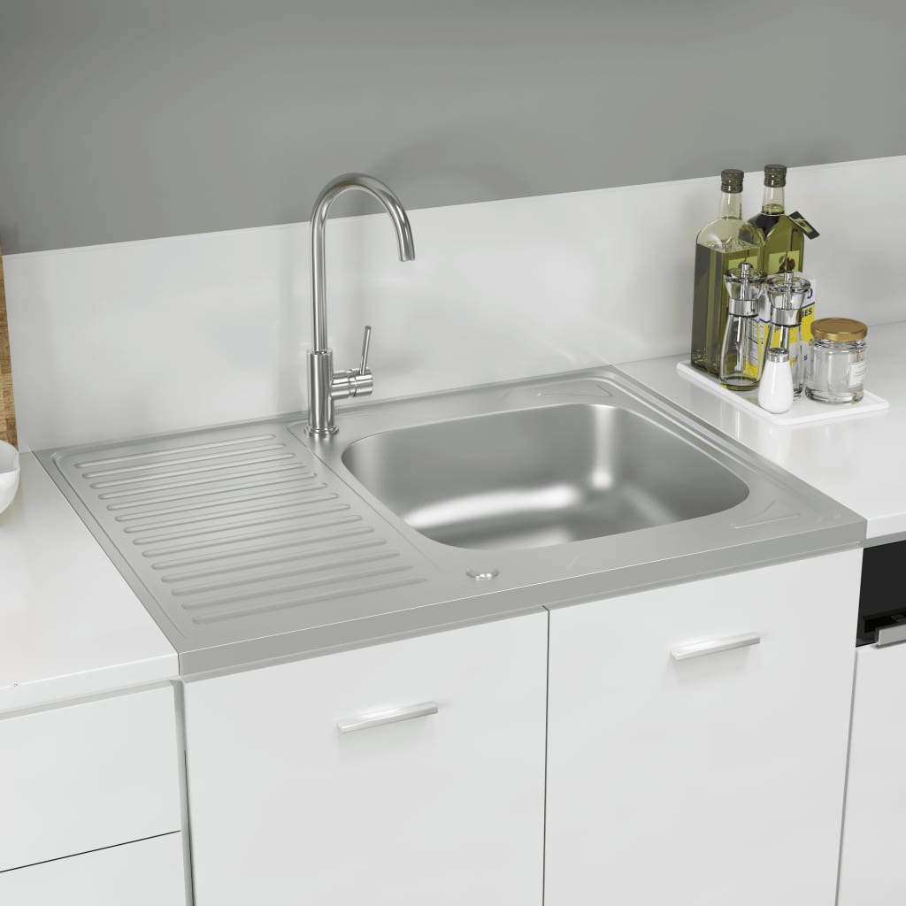 Vidaxl gootsteen met afvoerset 800x600x155 mm roestvrij staal zilver