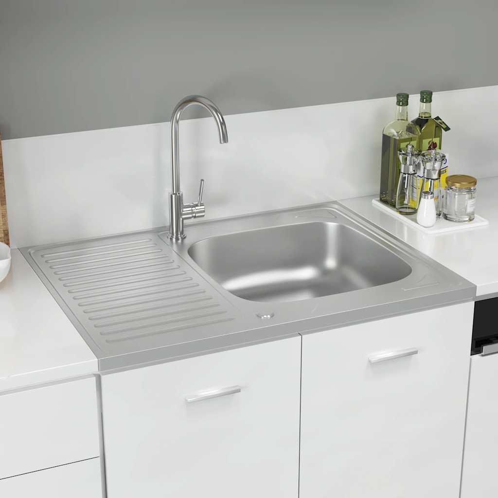 Fregadero de Vidaxl con drenaje 800x600x155 mm de plata de acero inoxidable