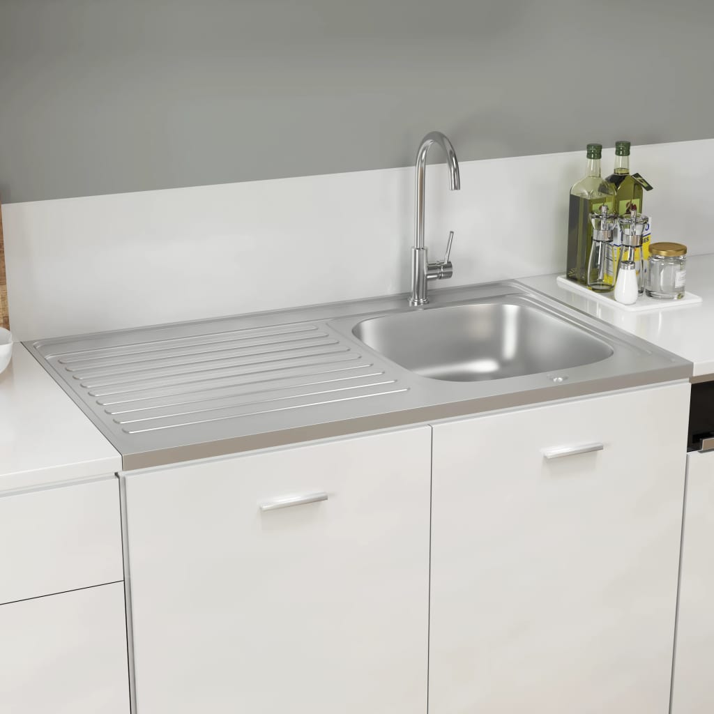 Vidaxl gootsteen met afvoerset 1000x600x155 mm roestvrij staal zilver