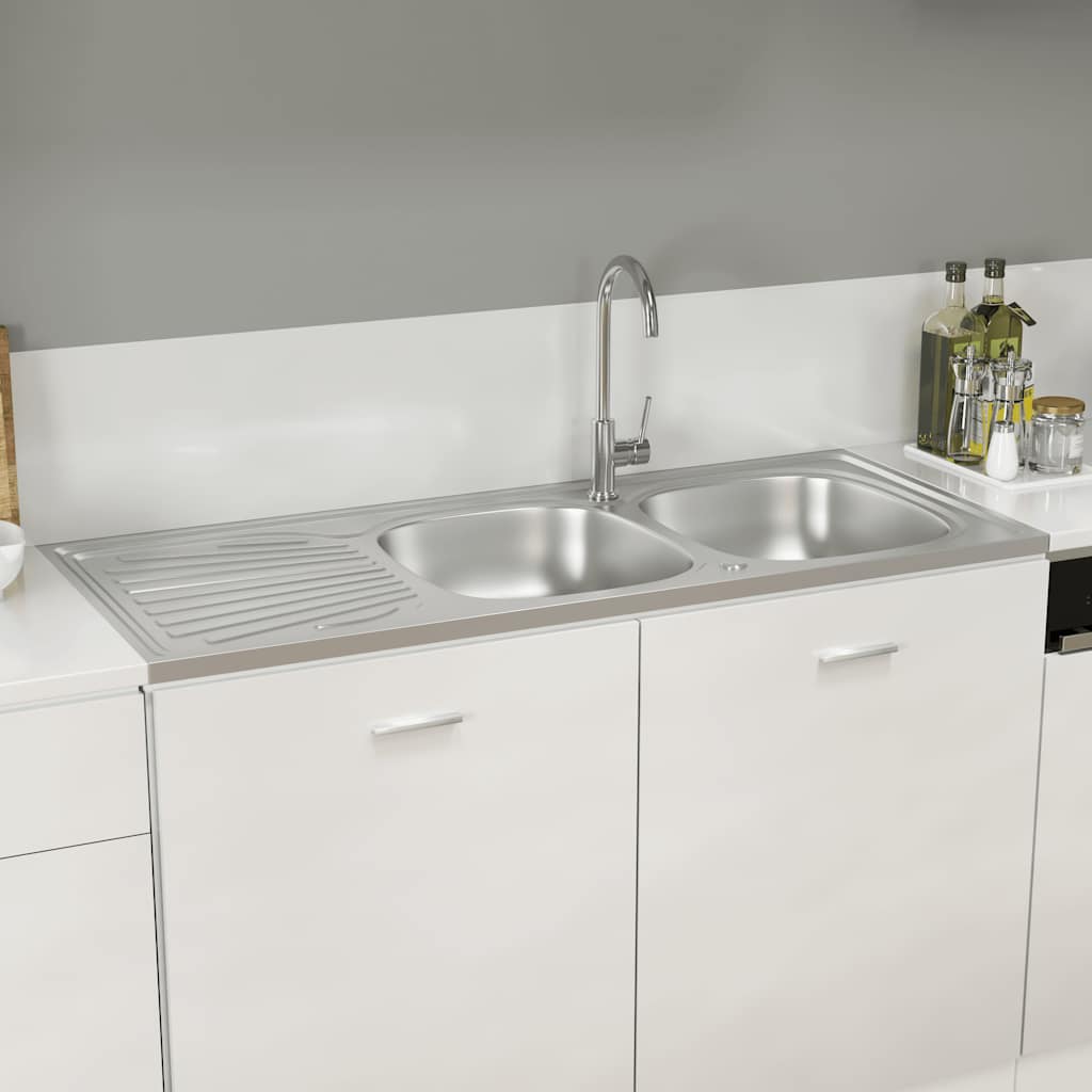 Vidaxl fregadero doble caja 1200x600x155 mm de acero inoxidable