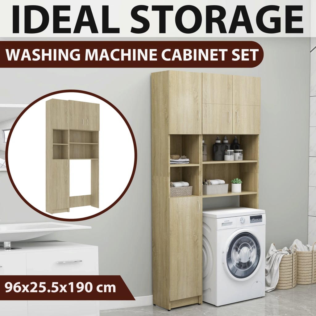 Vidaxl Washing Machine Set di armadietti set di legno trasformato Sonoma Oak -colorato