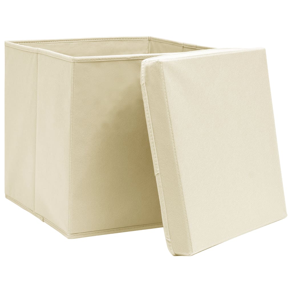 Cajas de almacenamiento de Vidaxl con tapa 4 PCS 28x28x28 CM Cream -Colored