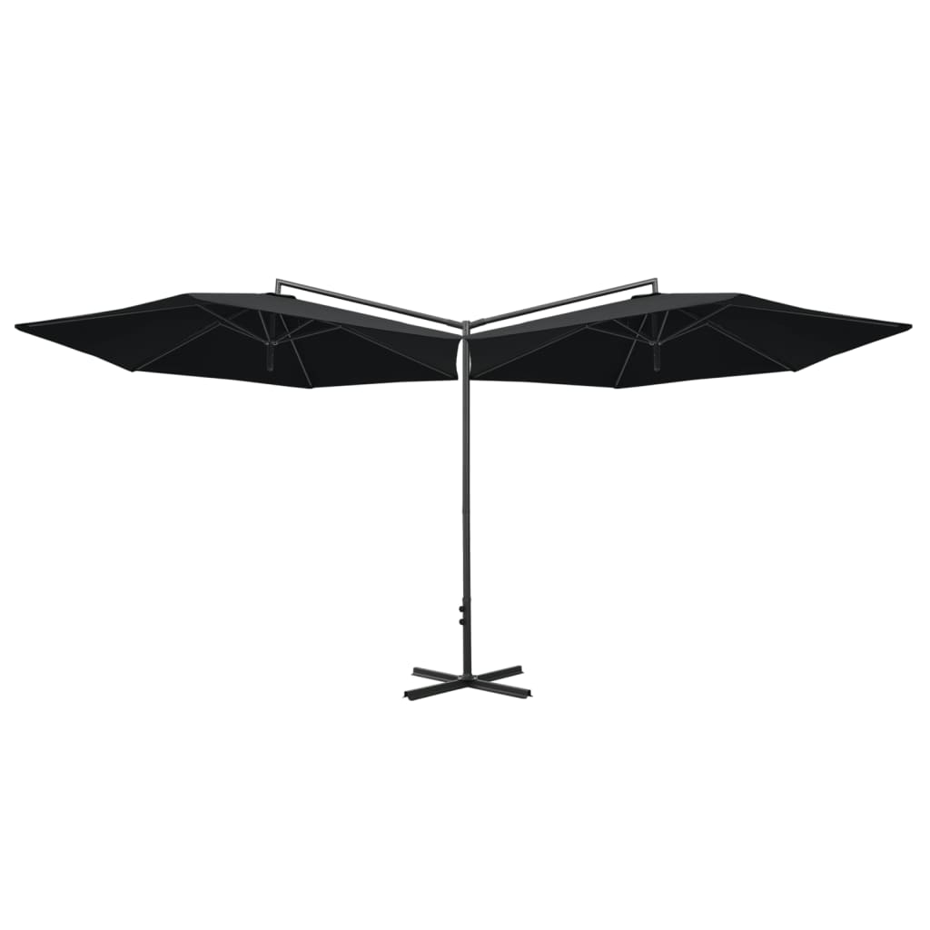 Vidaxl Parasol Double con poste de acero 600 cm negro