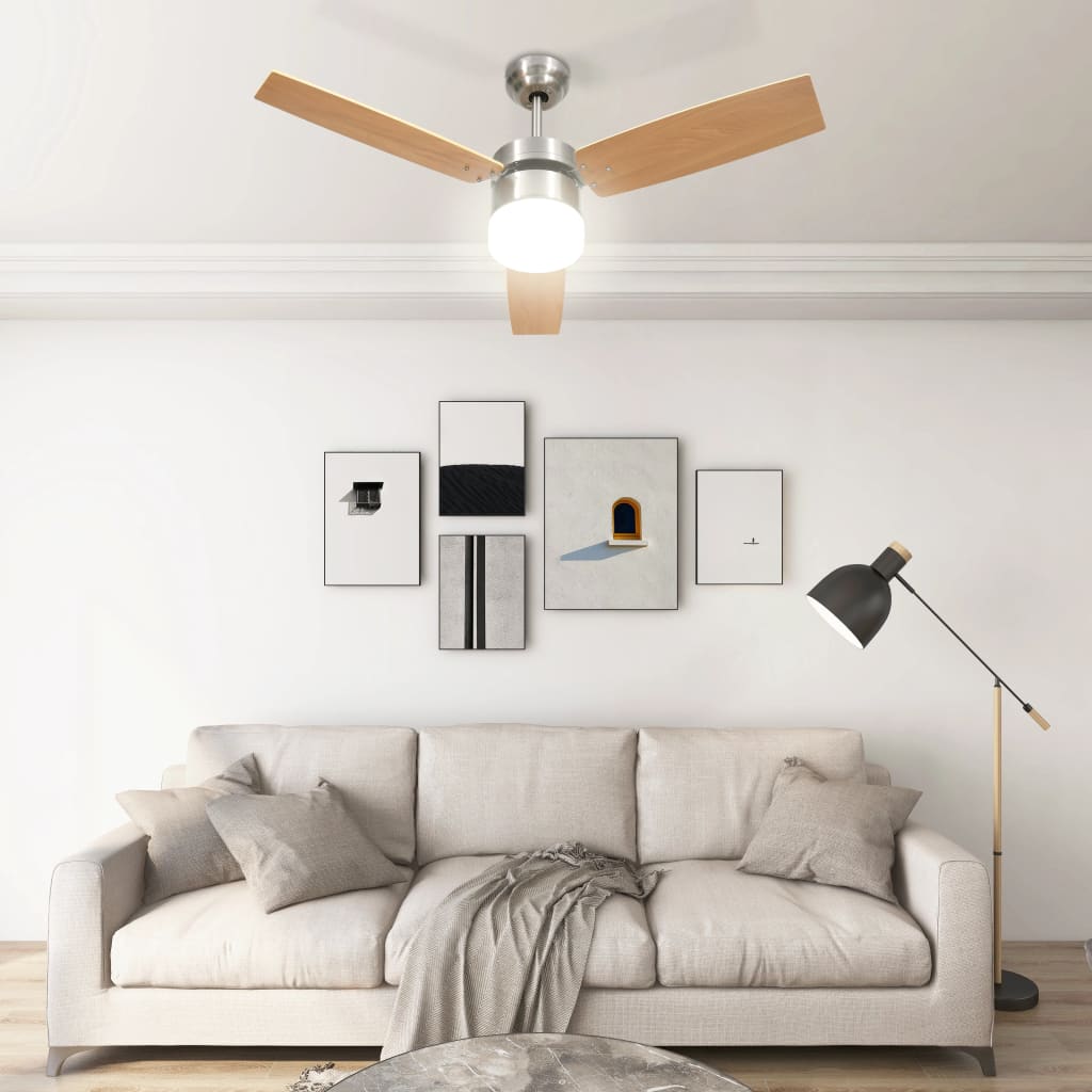 Ventilador de techo Vidaxl con control remoto de lámpara 108 cm de marrón claro