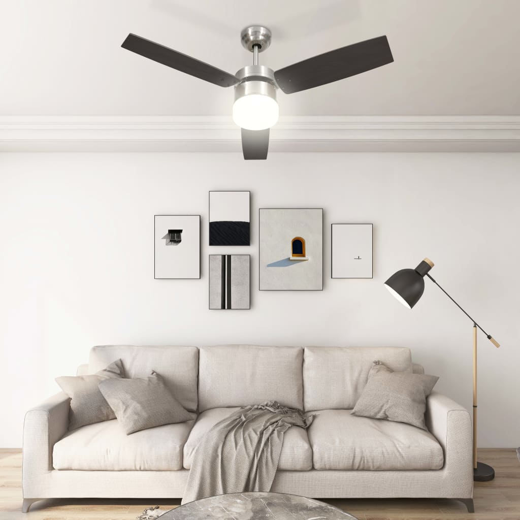 Ventilador de techo Vidaxl con control remoto de lámpara 108 cm de marrón oscuro