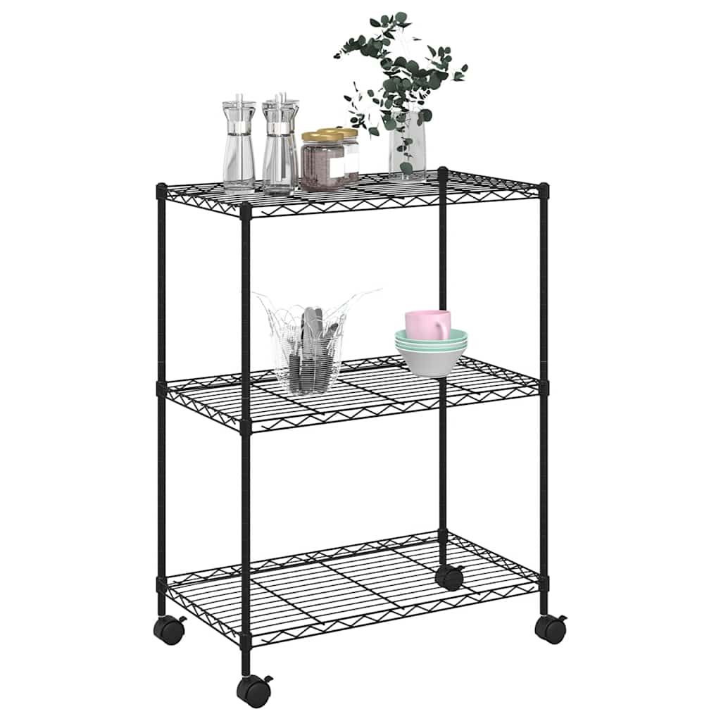 Vidaxl Storage Rack con ruote a 3 strati 60x35x81 cm 150 kg nero