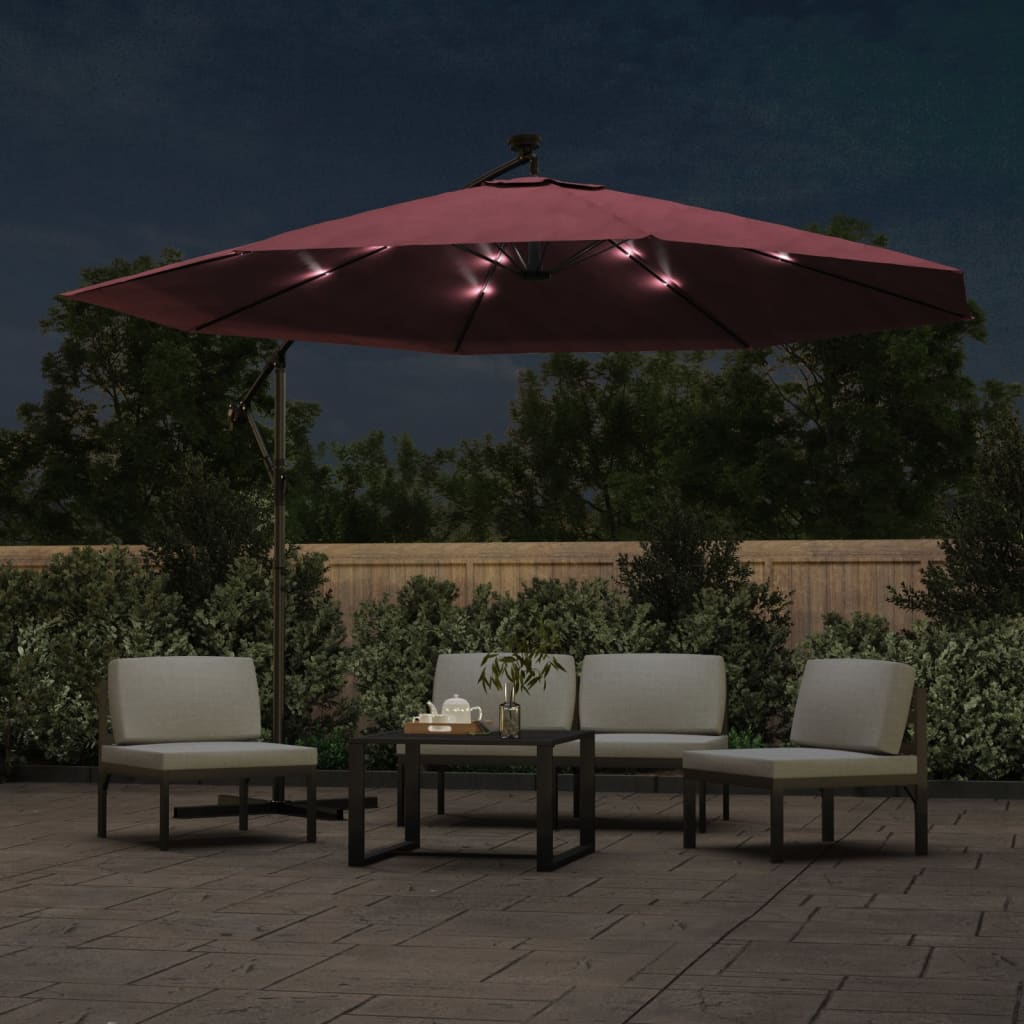 Parasol flotante de Vidaxl con iluminación LED 350 cm Burdeos rojo