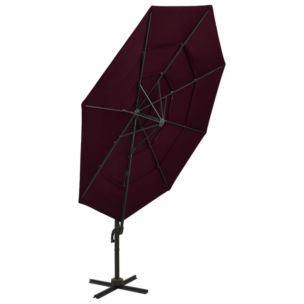 Vidaxl Parasol 4 capas con poste de aluminio 3x3 m Burdeos rojo