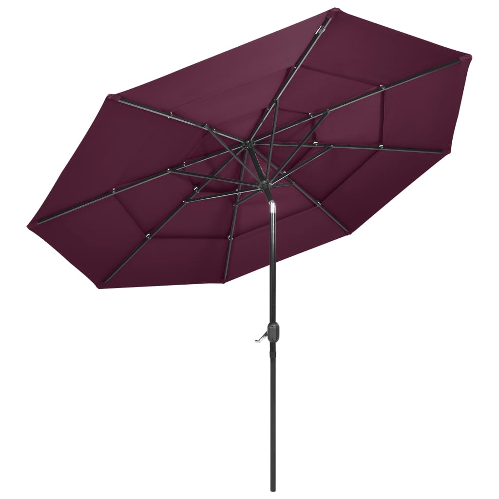 Vidaxl Parasol 3 capas con poste de aluminio 3 M Burdeos rojo