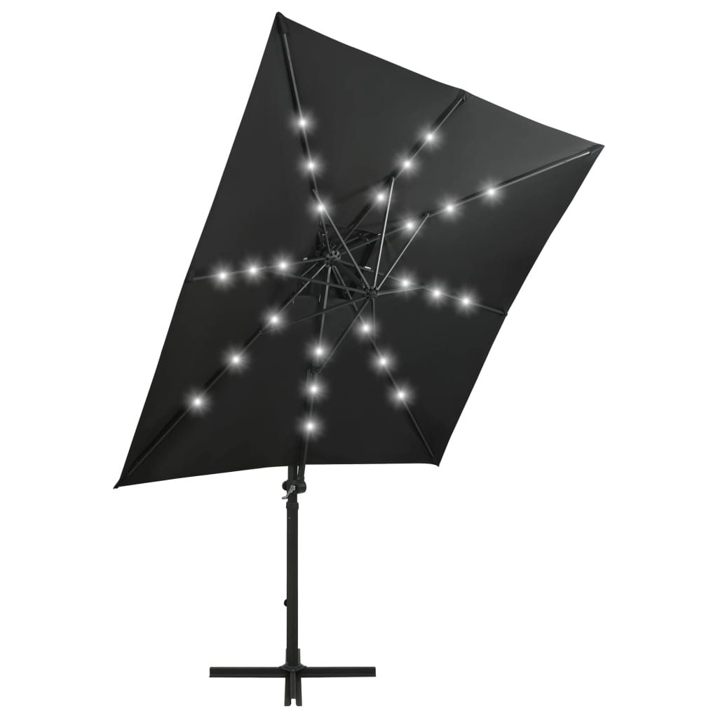 Parasol flotante Vidaxl con poste y iluminación LED de 250 cm de negro