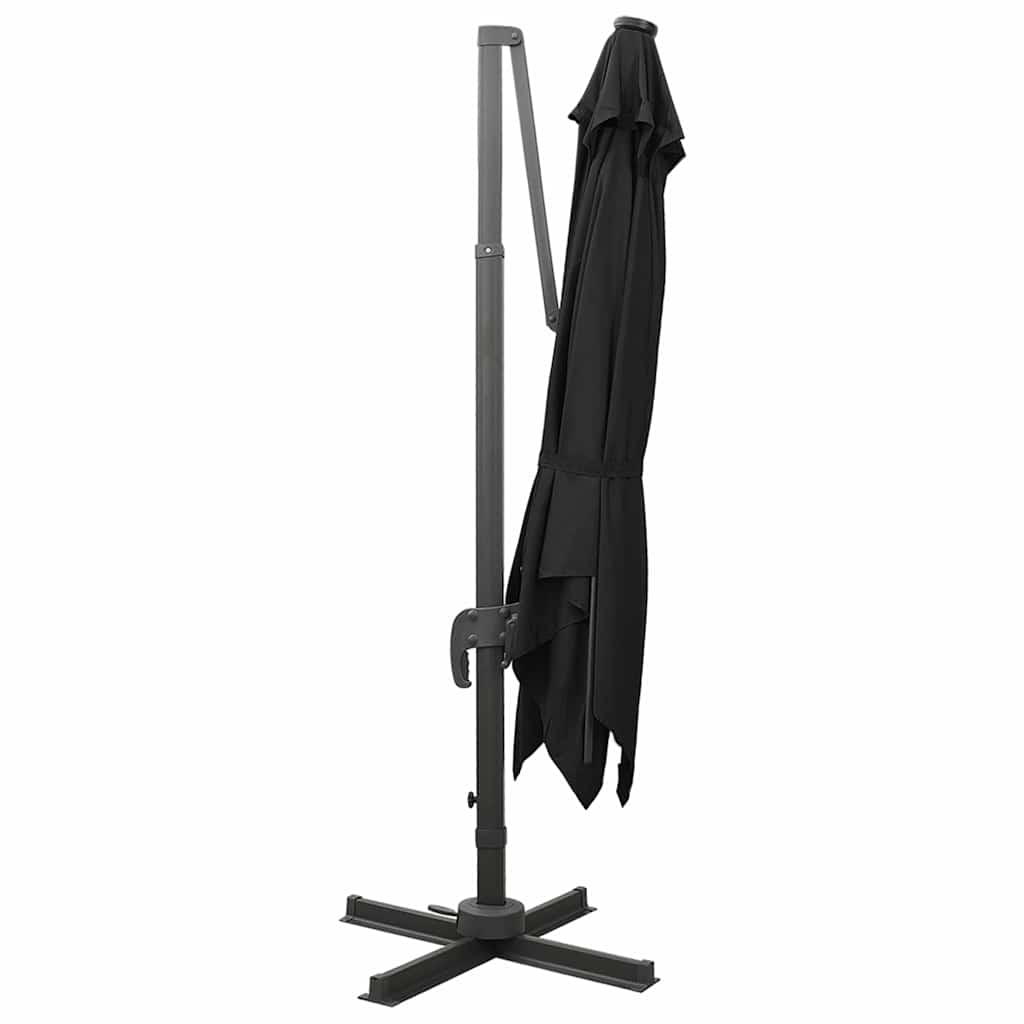 Vidaxl Parasolo galleggiante con polo e illuminazione a LED 300 cm Nero