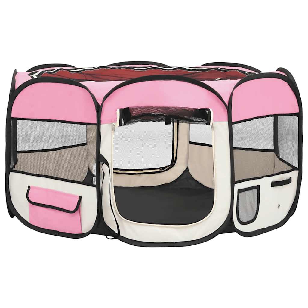 Vidaxl Dog Ren plegable con bolsa portadora 125x125x61 cm rosa