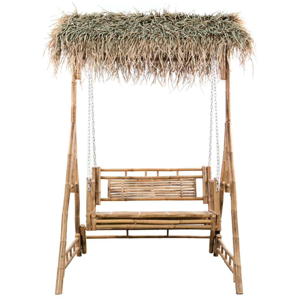 Vidaxl Swing Bench 2 plazas con hojas de palma y cojín de 202 cm de bambú