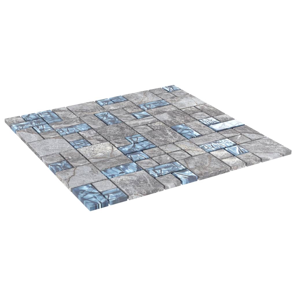 Piastrelle a mosaico Vidaxl 11 pezzi 30x30 cm di vetro grigio e blu