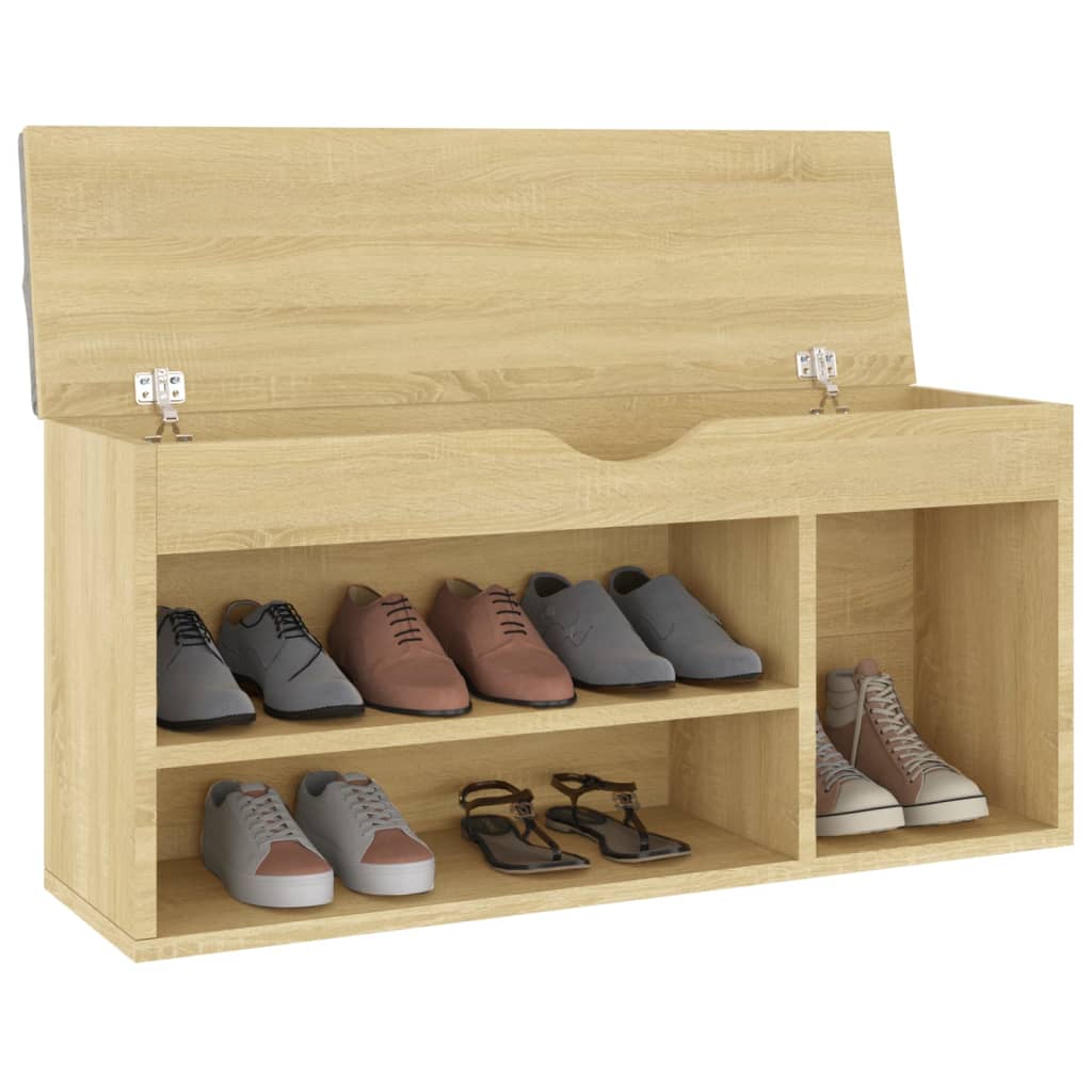 Banco de zapatos Vidaxl con cojín 104x30x49 cm de madera procesada Sonoma roble