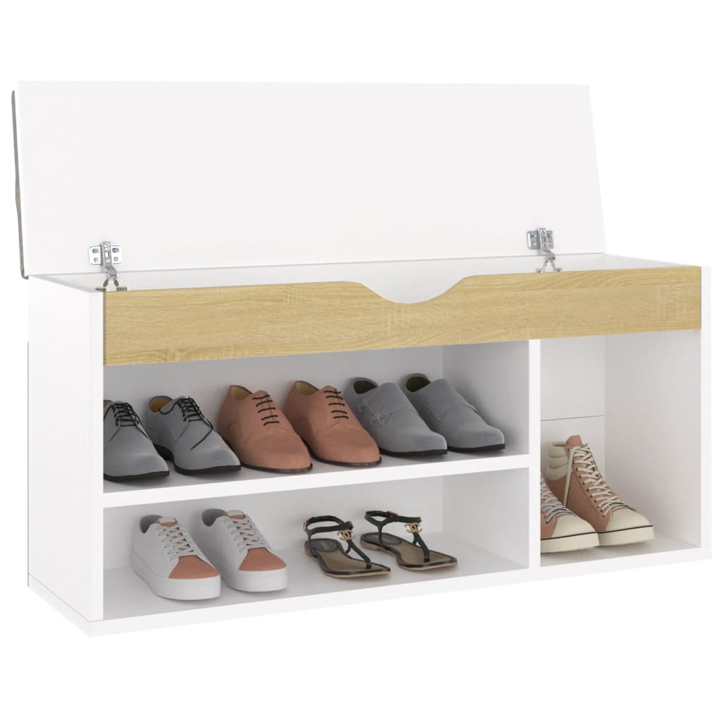 Banco de zapatos Vidaxl y cojín 104x30x49 cm de madera blanca oak