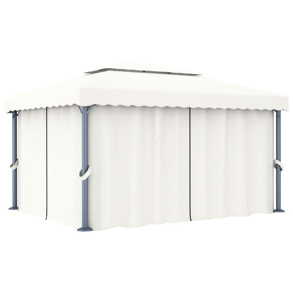 Cenador de Vidaxl con cortina y guirnalda de luz LED 4x3 m crema blanca