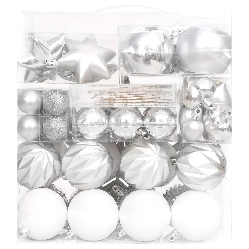 Vidaxl de 70 partes Bola de Navidad Set plateado y blanco