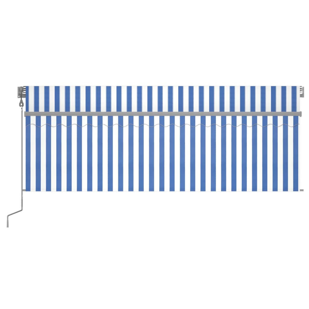 VidaXL Luifel met rolgordijn, LED en windsensor 4,5x3 m blauw en wit