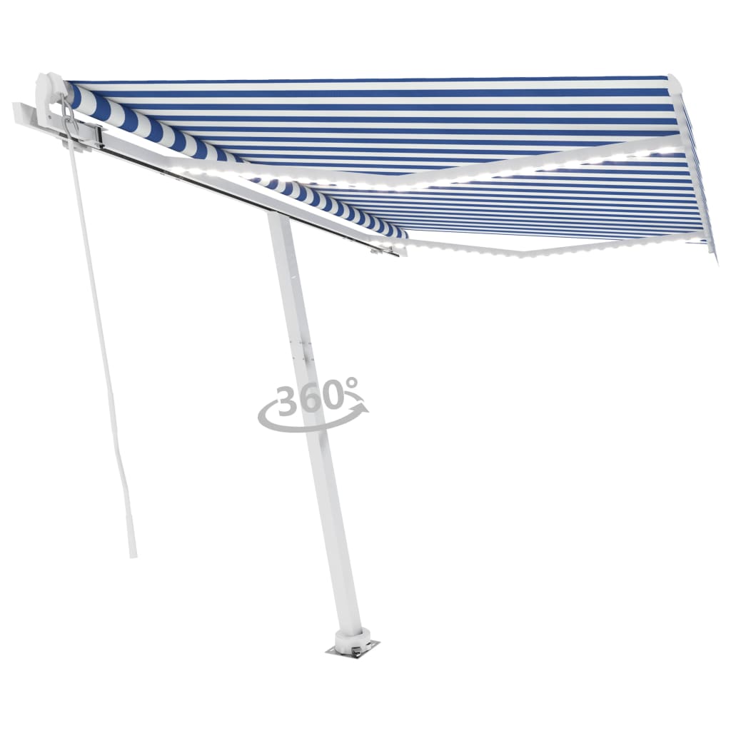Vidaxl Luifel estendibile manualmente con LED 300x250 cm blu e bianco