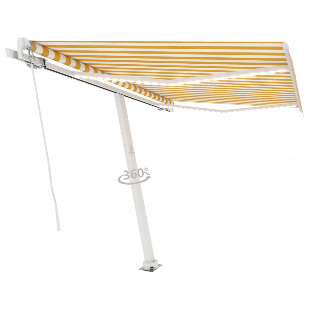 Vidaxl Luifel se puede extender manualmente con LED 300x250 cm amarillo y blanco