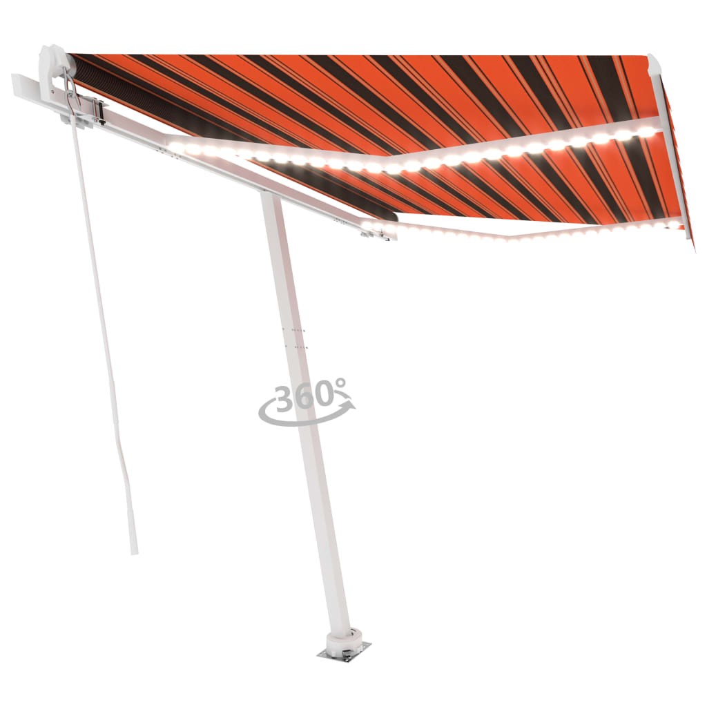 Vidaxl Luifel estendibile manualmente con arancione da 350x250 cm a LED e marrone