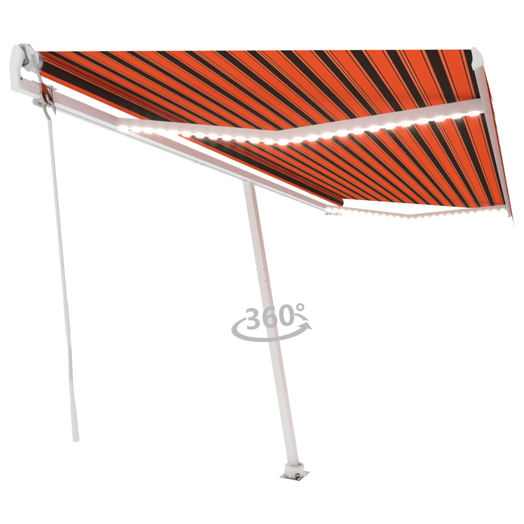 Vidaxl Luifel automático con sensor de viento LED 500x300 cm de color naranja