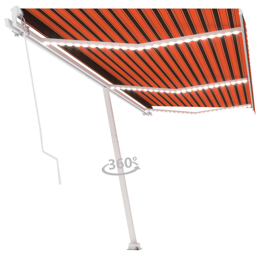 Vidaxl Luifel estendibile manualmente con arancione LED 600x300 cm e marrone