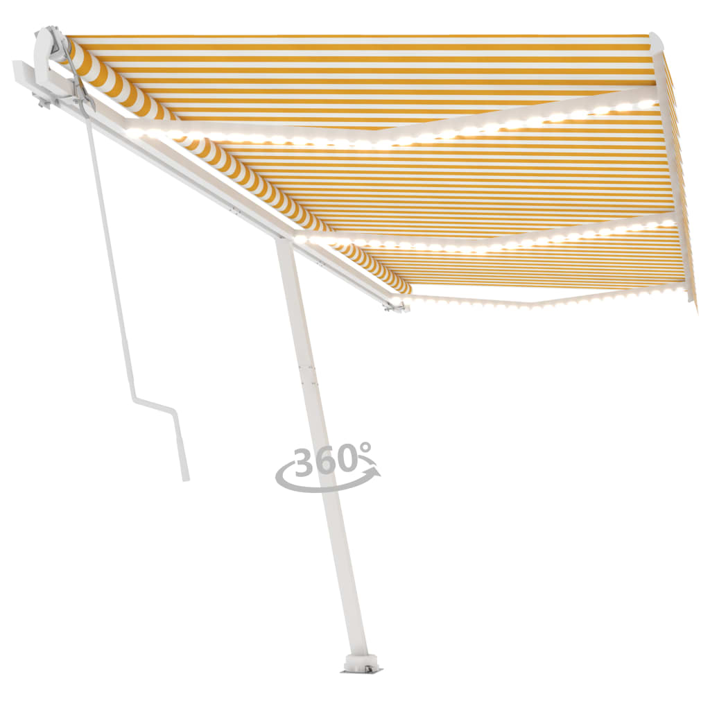 VidaXL Luifel automatisch met LED en windsensor 600x300 cm geel en wit