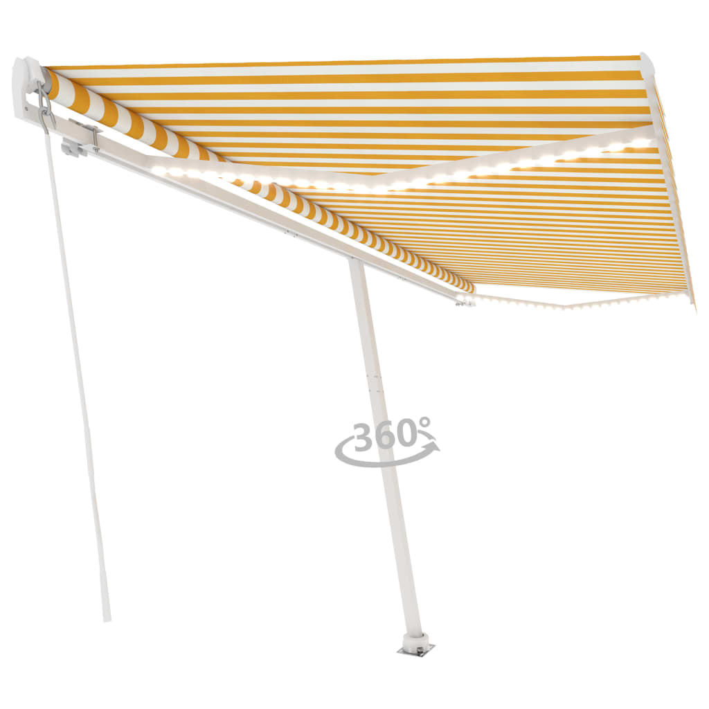 Vidaxl Luifel se puede extender manualmente con LED 500x350 cm amarillo y blanco
