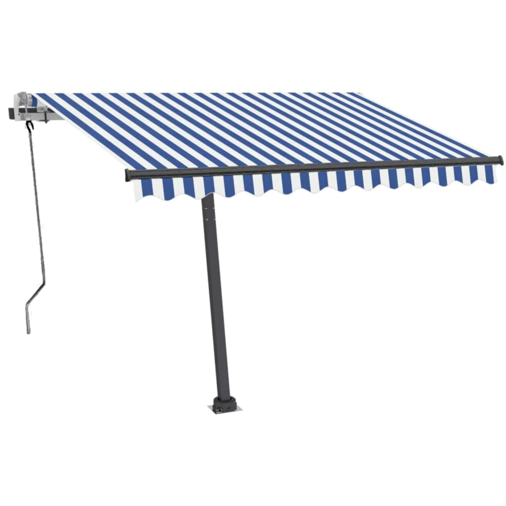 Vidaxl Luifel estendibile manualmente con LED 350x250 cm blu e bianco