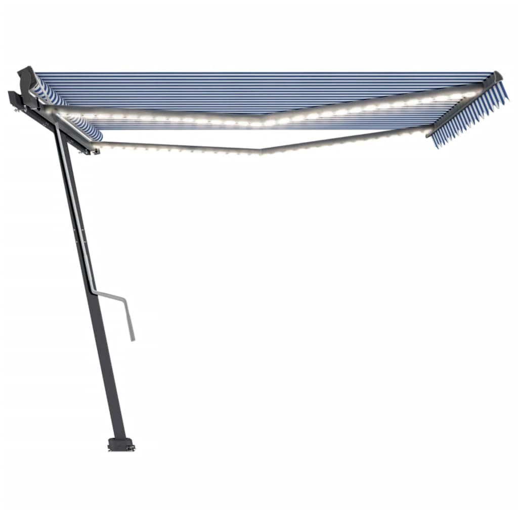Vidaxl Luifel estendibile manualmente con LED 400x300 cm blu e bianco