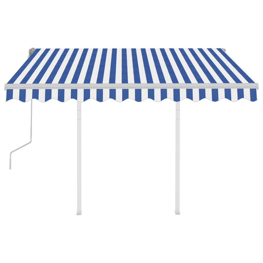 VidaXL Luifel handmatig uittrekbaar met palen 3x2,5 m blauw en wit