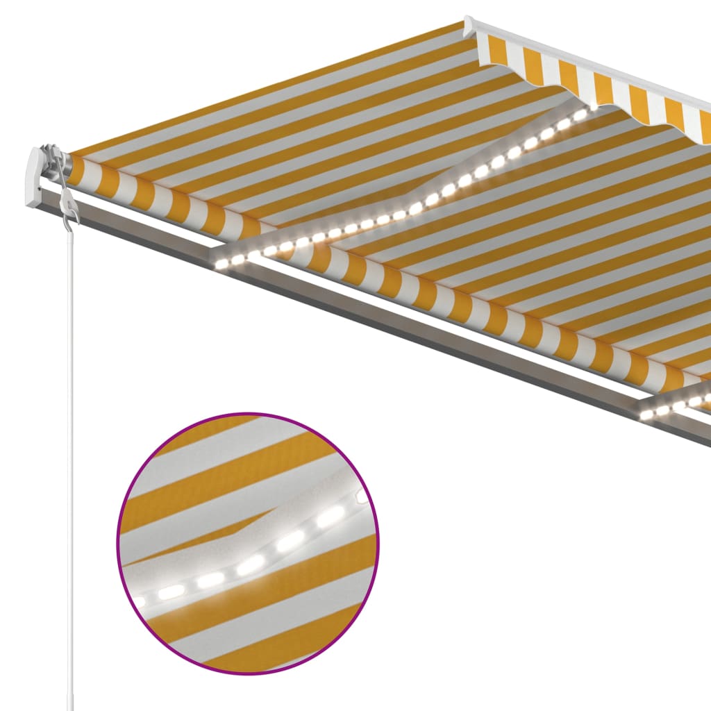 Vidaxl Luifel estendibile manualmente con LED 3,5x2,5 m giallo e bianco