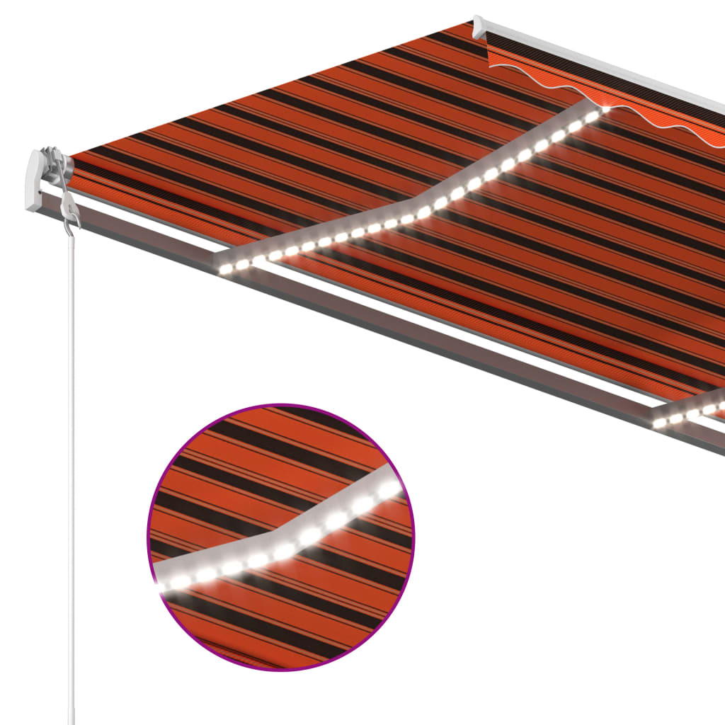 Vidaxl Luifel se puede extender manualmente con LED 3.5x2.5 m naranja y marrón