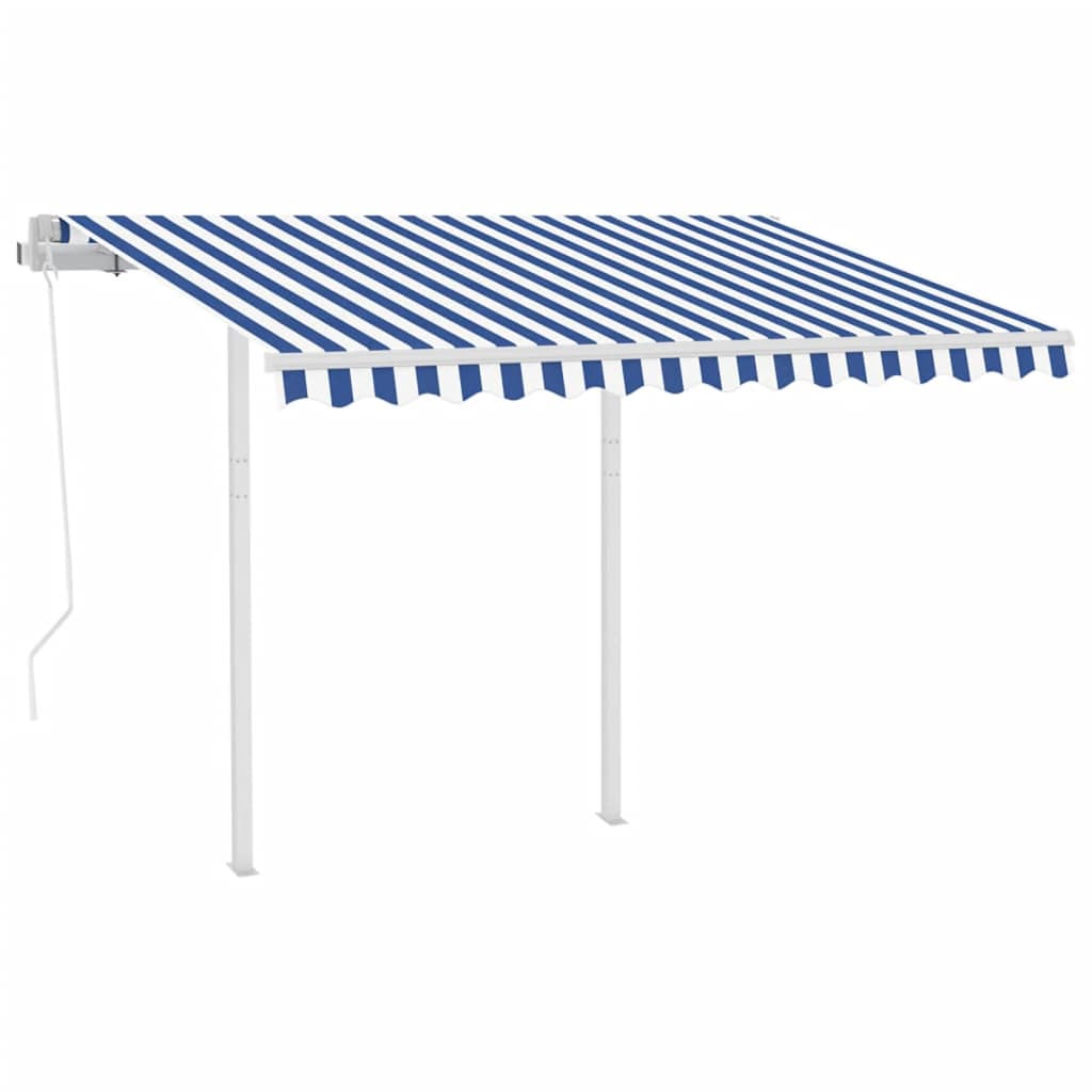 Vidaxl Luifel estendibile automaticamente con post 3,5x2,5 m blu e bianco