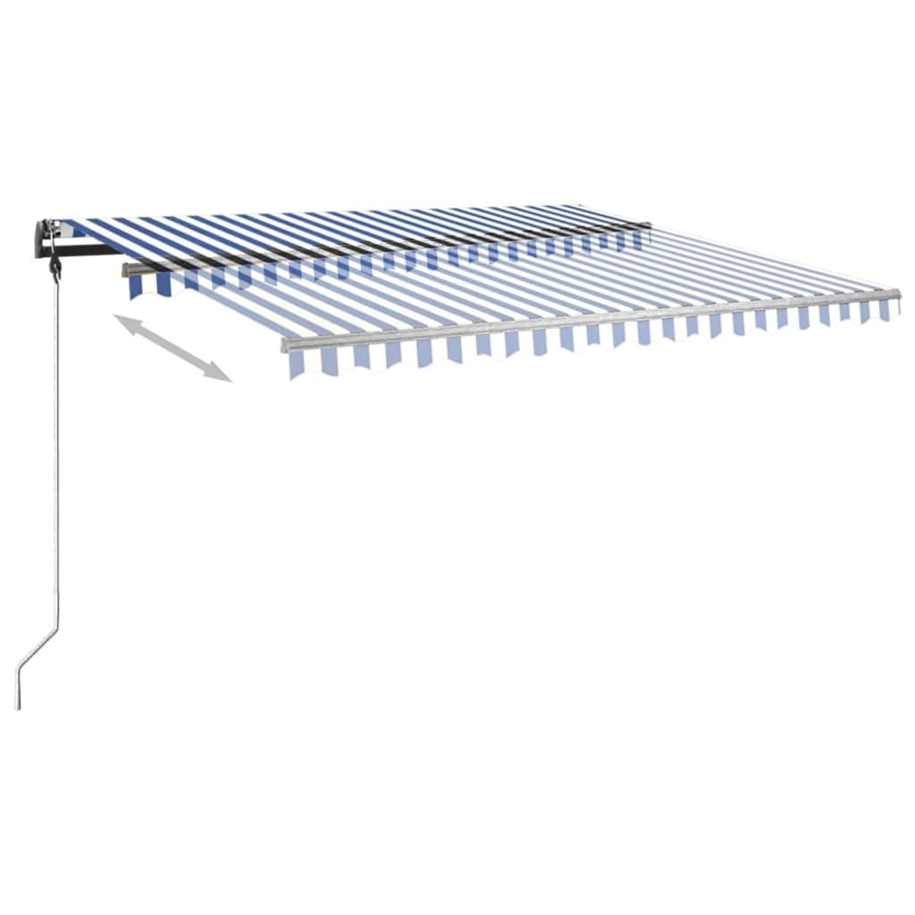 Vidaxl Luifel estendibile manualmente con post 4x3,5 m blu e bianco