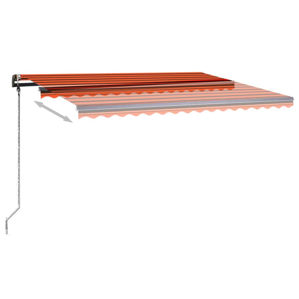 Vidaxl Luifel estendibile manualmente con arancione 4x3,5 m LED e marrone