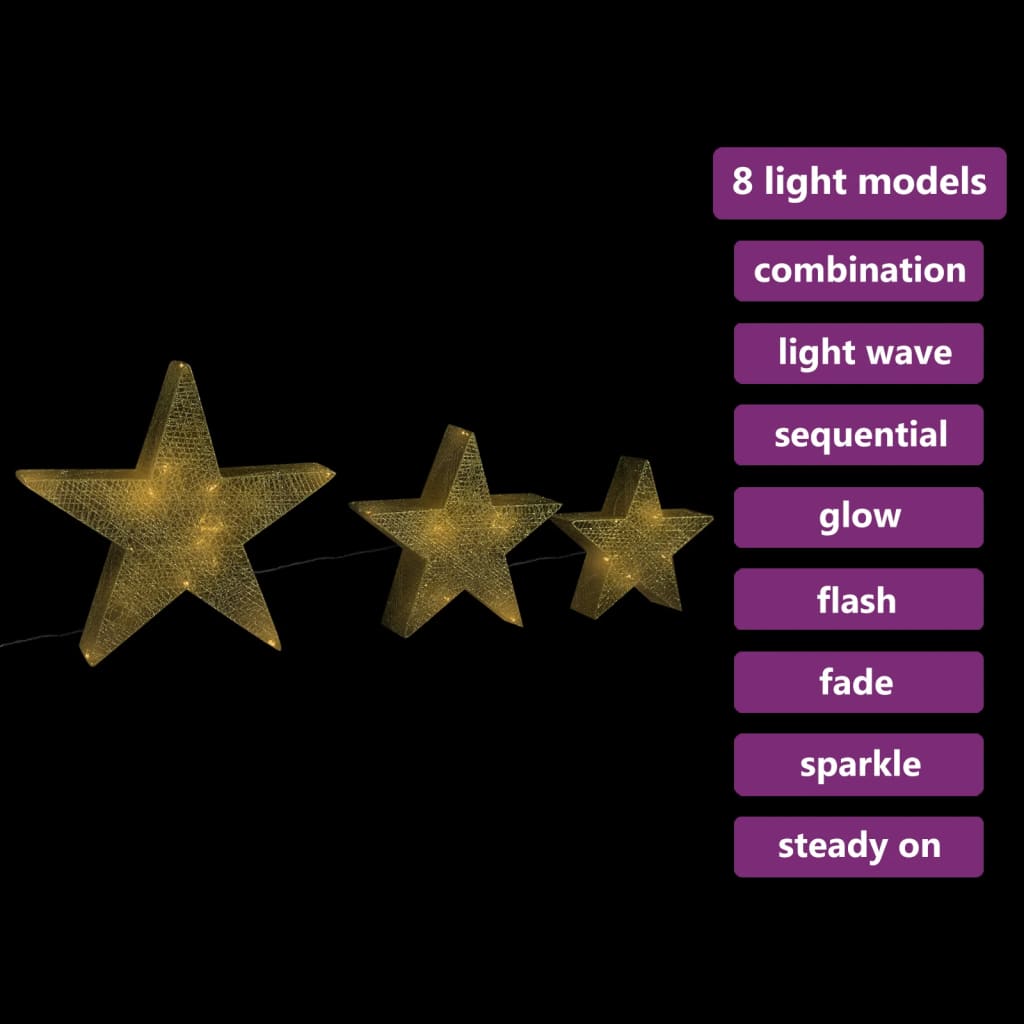 Vidaxl Christmas Decoration Stars 3 St Led Outside Inside Mesh Gold Coloded