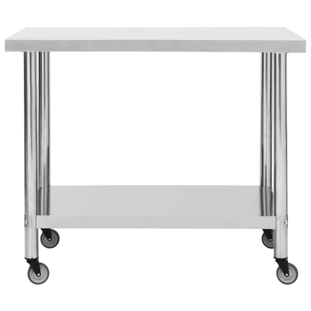 Mesa de trabajo de cocina Vidaxl con ruedas 100x30x85 cm de acero inoxidable