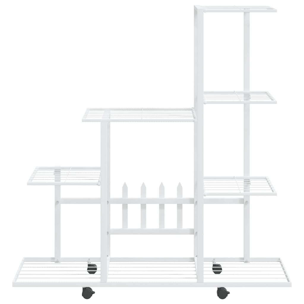 Soporte de flores Vidaxl con ruedas 94.5x25x92.5 cm de metal blanco