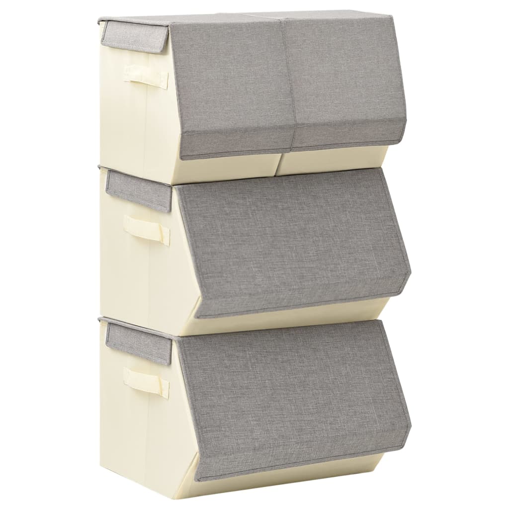 Vidaxl Set di scatole da stoccaggio a 4 pezzi in tessuto impilabile grigio e color crema