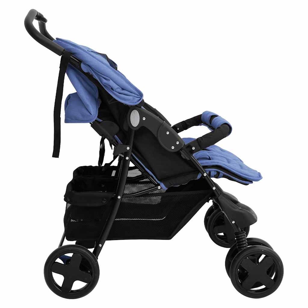 Cochecito VidaXL Twin Acero Azul Marino