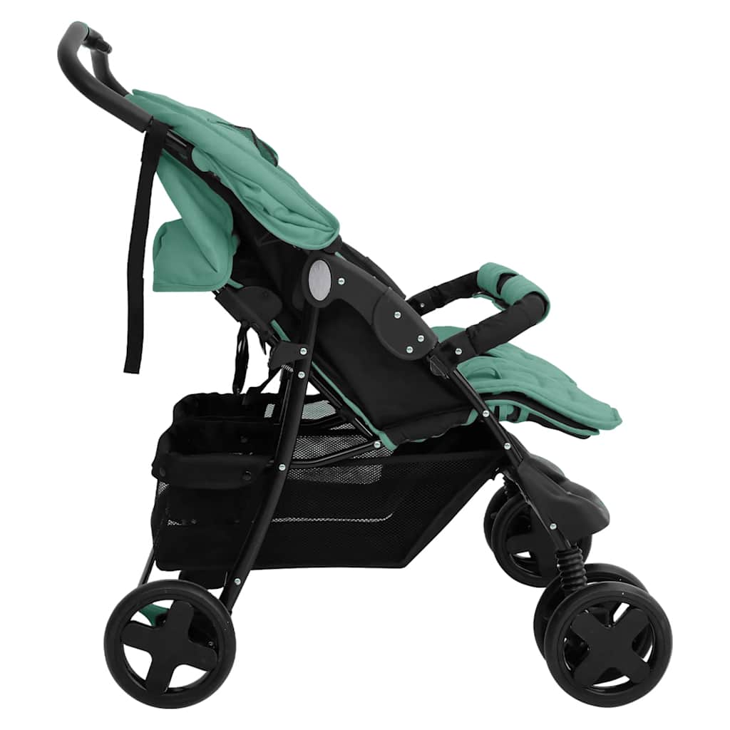 vidaXL Passeggino Gemellare Acciaio Verde